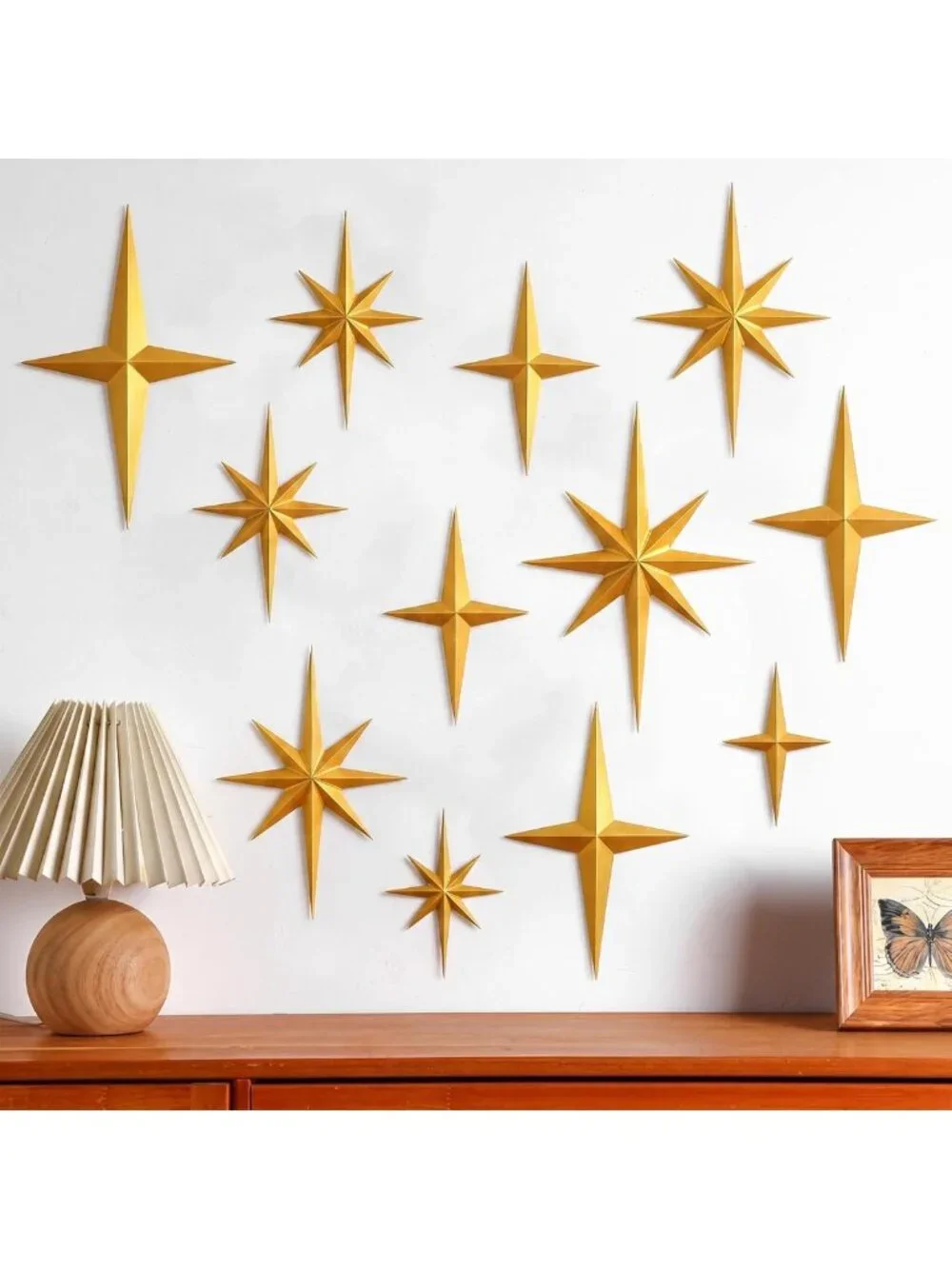 12 Pcs Mid Century Modern Starburst Wall Art Sculpture - Retro 3D Home Decor